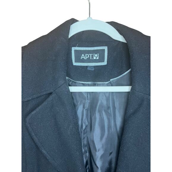 APT9 Wool Blend Coat Size L Black, 3 Button Front Closure Hidden - Picture 3 of 5